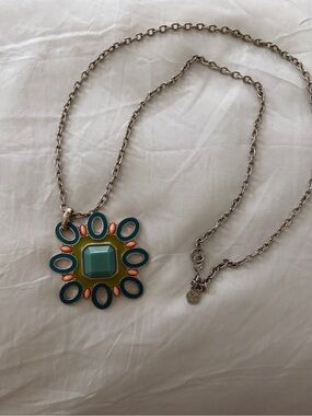 Trina Turk x Banana Republic Boho Enamel Medallion Pendant Necklace Goldtone